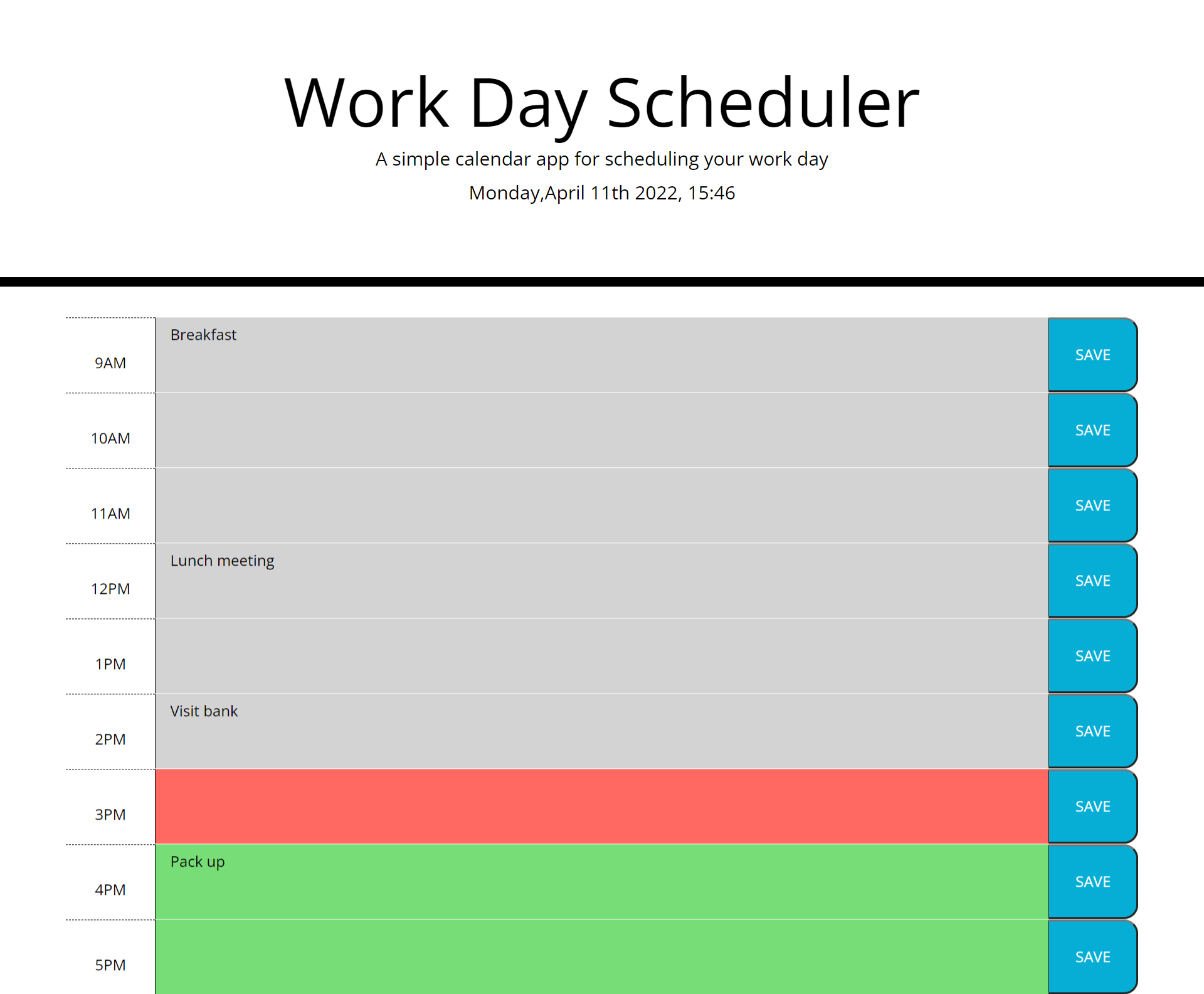 day planner landing page